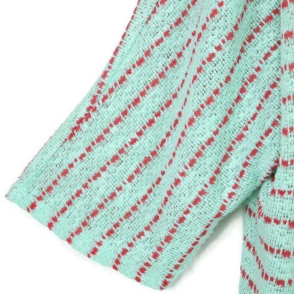LuLaRoe Lindsay Kimono Cardigan Sweater Shirt Mint‎ Green Red Striped M Medium - Picture 7 of 10